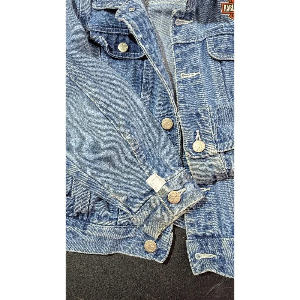 Harley Davidson Kids Denim Jacket Blue Trucker Embroidered‎ Motorcycle Size 6/7